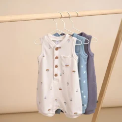 Baby Boys Beige Sailboat Sleeveless Romper