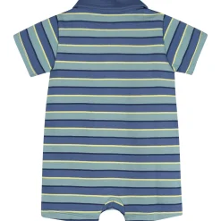 Baby Boys Blue & Green Stripe Collared Romper