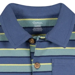 Baby Boys Blue & Green Stripe Collared Romper