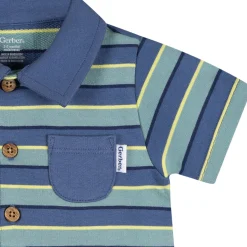 Baby Boys Blue & Green Stripe Collared Romper