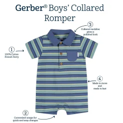 Baby Boys Blue & Green Stripe Collared Romper