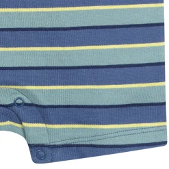 Baby Boys Blue & Green Stripe Collared Romper