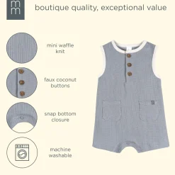 Baby Boys Blue Grey Henley Romper