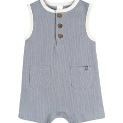 Baby Boys Blue Grey Henley Romper