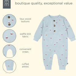 Baby Boys Blue Mushroom Waffle Slouch Romper