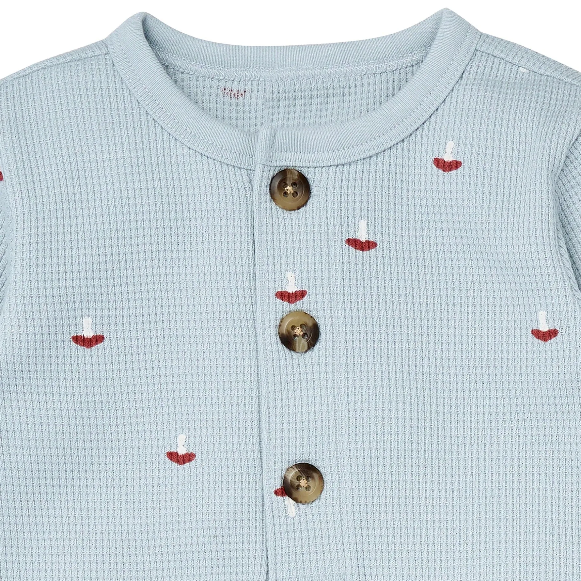 Baby Boys Blue Mushroom Waffle Slouch Romper
