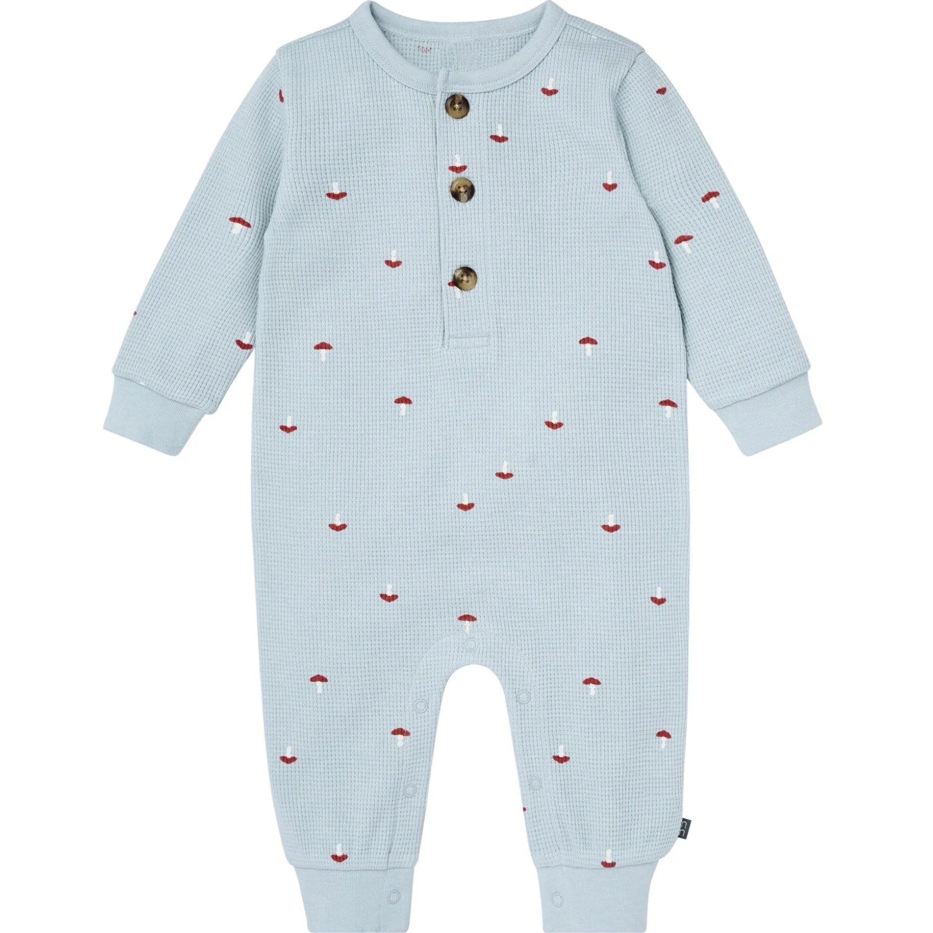 Baby Boys Blue Mushroom Waffle Slouch Romper