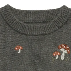 Baby Boys Dark Green Embroidered Mushrooms Viscose Sweater