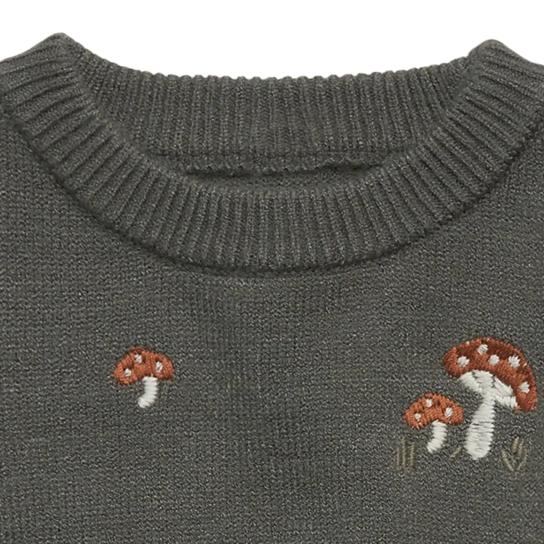 Baby Boys Dark Green Embroidered Mushrooms Viscose Sweater