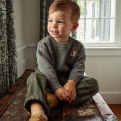 Baby Boys Dark Green Embroidered Mushrooms Viscose Sweater