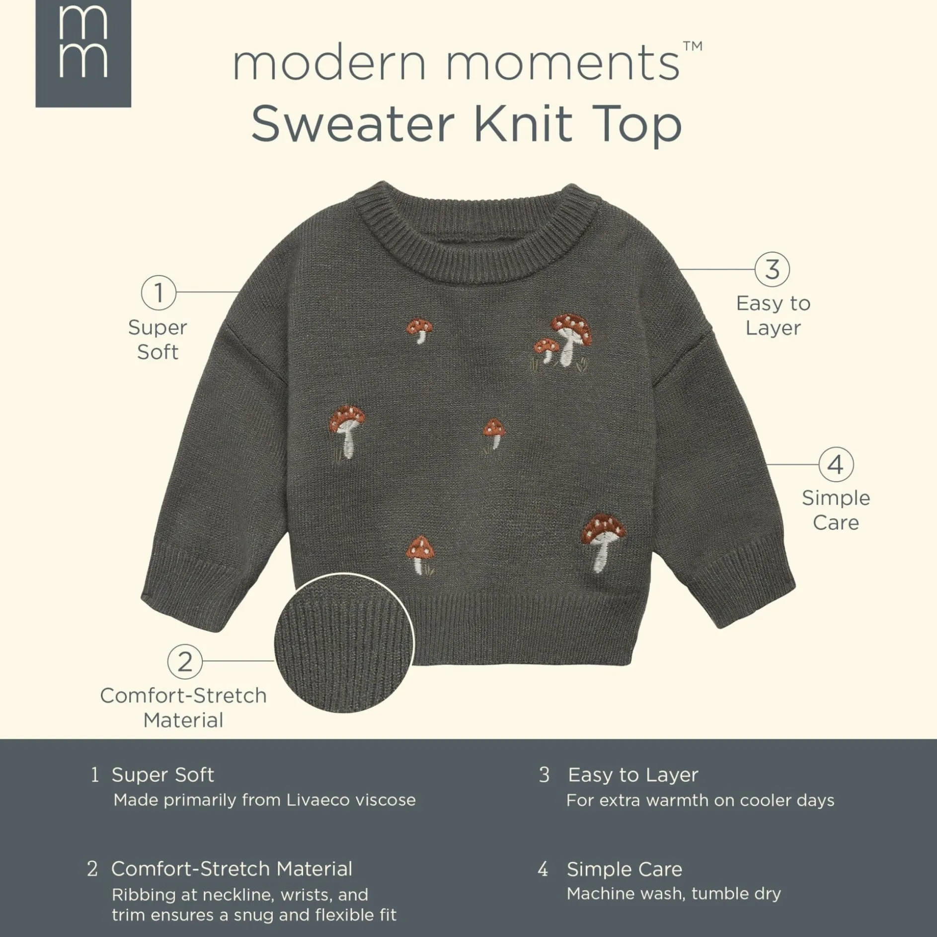 Baby Boys Dark Green Embroidered Mushrooms Viscose Sweater