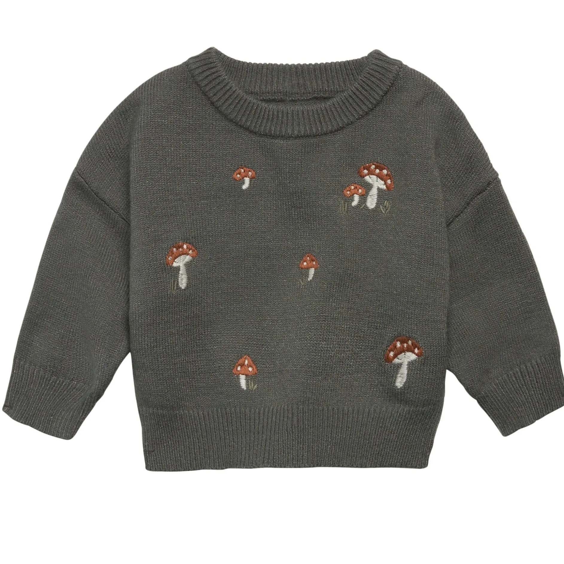 Baby Boys Dark Green Embroidered Mushrooms Viscose Sweater