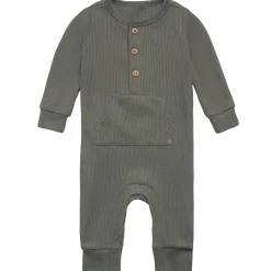 Baby Boys Dark Green Kangaroo Pocket Waffle Romper