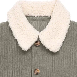 Baby Boys Dark Green Sherpa Collar Corduroy Romper