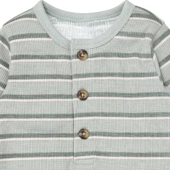 Baby Boys Green Stripes Waffle Slouch Romper