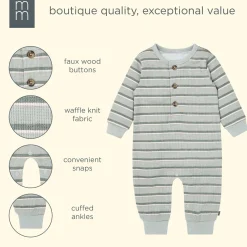 Baby Boys Green Stripes Waffle Slouch Romper