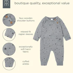Baby Boys Grey Heather Stars Hacci Long Sleeve Romper