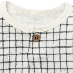 Baby Boys Grey Plaid Henley Drop Shoulder Top