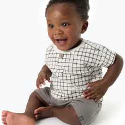 Baby Boys Grey Plaid Henley Drop Shoulder Top