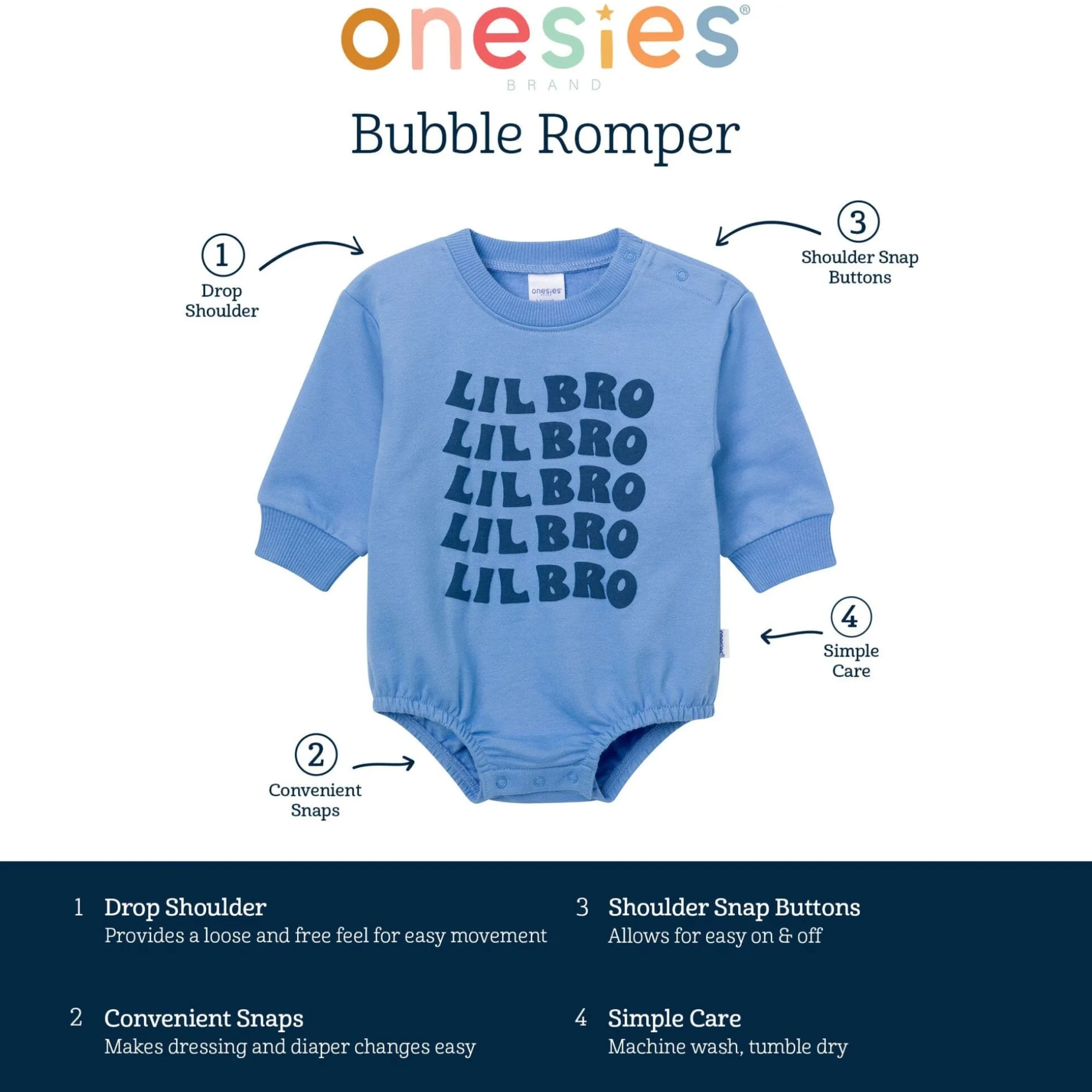 Baby Boys Lil' Bro Sweatshirt Bubble Romper