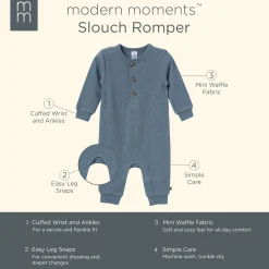 Baby Boys Medium Blue Waffle Slouch Romper
