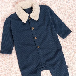 Baby Boys Navy Sherpa Collar Corduroy Romper