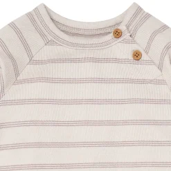 Baby Boys Oatmeal Heather Stripe Hacci Long Sleeve Romper