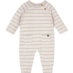 Baby Boys Oatmeal Heather Stripe Hacci Long Sleeve Romper