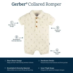 Baby Boys Palm Tree Stripe Collared Romper