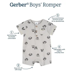 Baby Boys Puppy Dog Faces Short Sleeve Romper