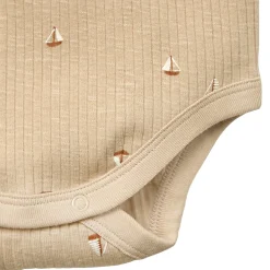 Baby Boys Tan Sail Boat Short Sleeve Bodysuit