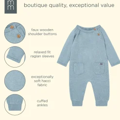 Baby Boys Teal Heather Hacci Long Sleeve Romper