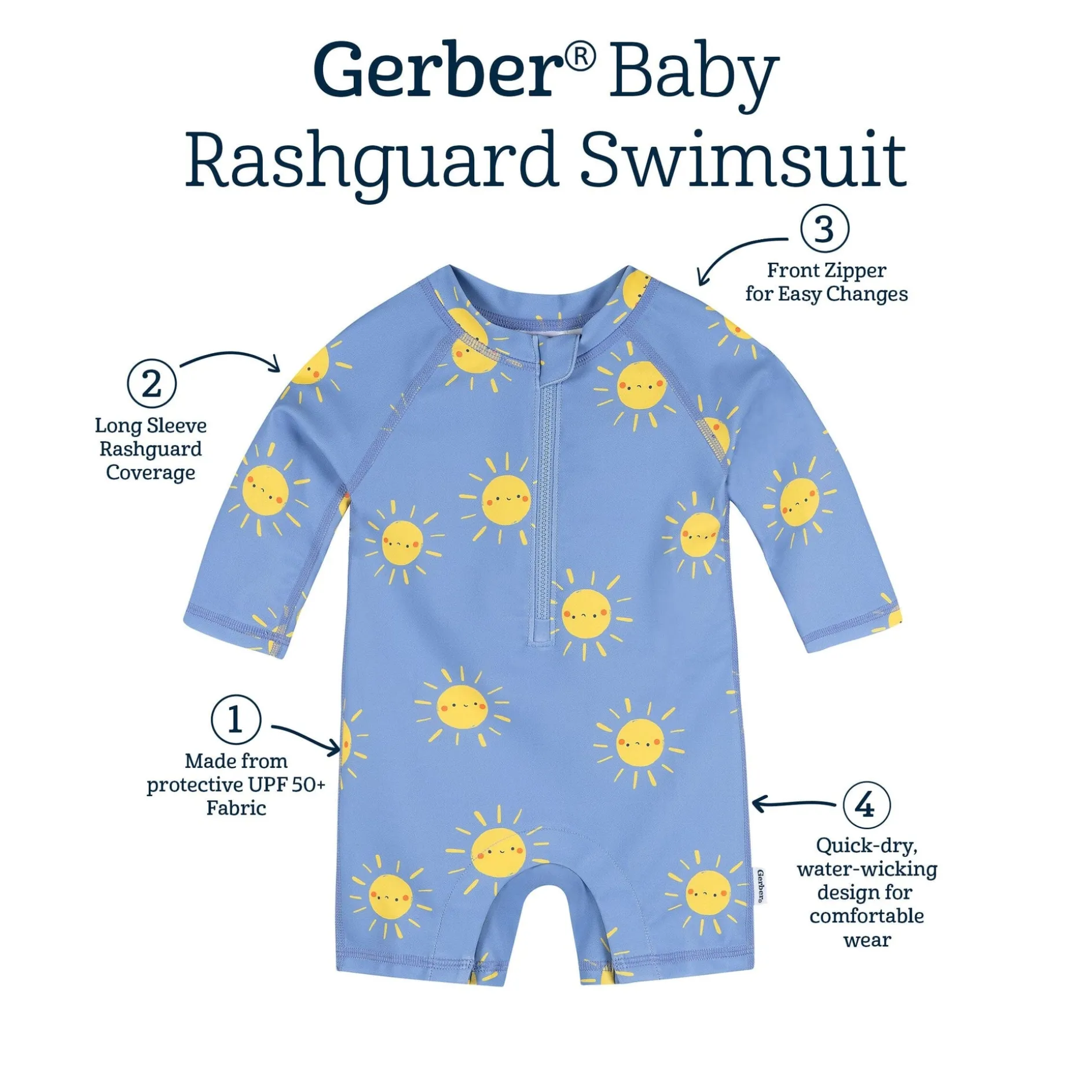 Baby Boys UPF 50+ Sunshine Smiles Long Sleeve Rash Guard