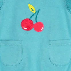 Baby Girls Aqua Cherries Pocket Bubble Romper