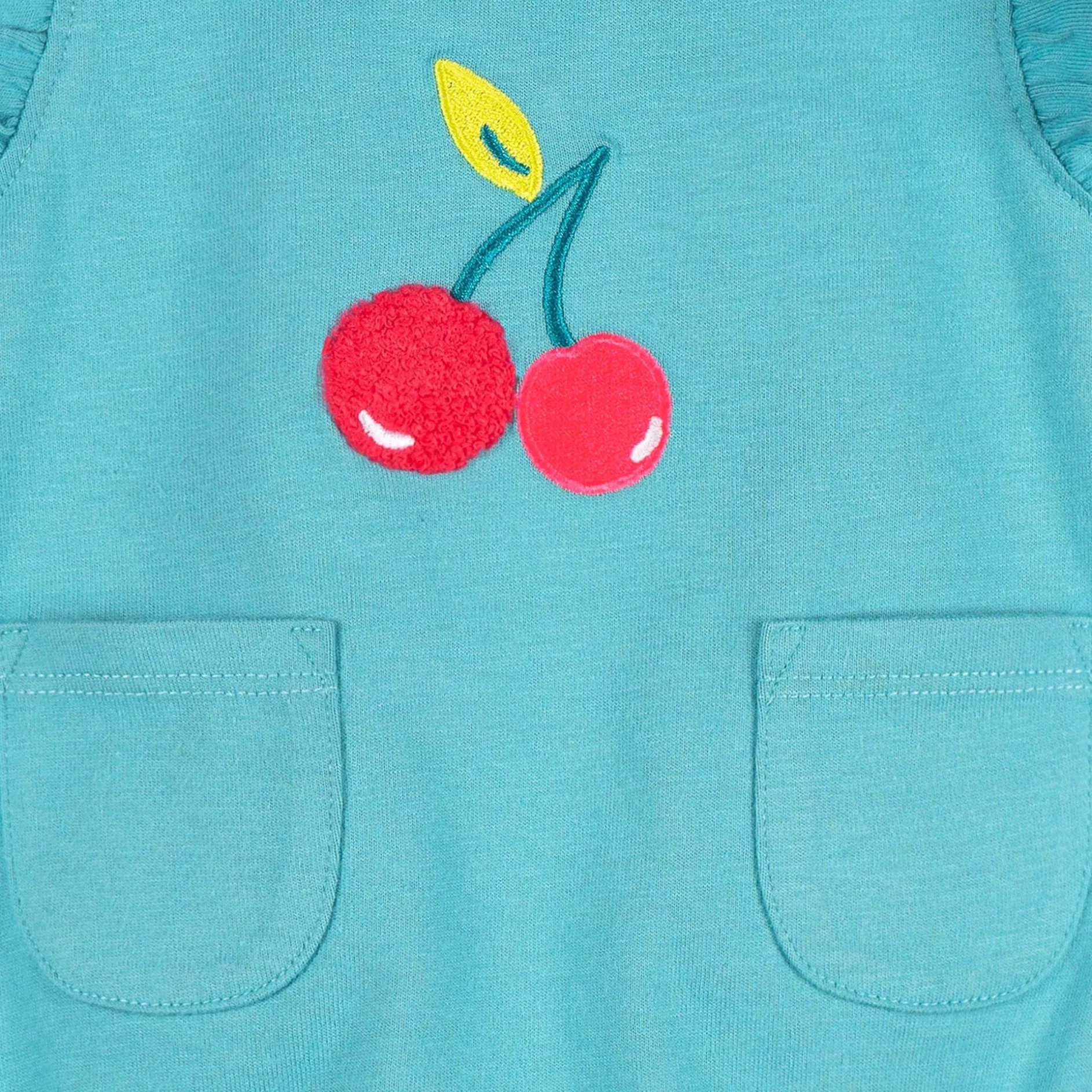 Baby Girls Aqua Cherries Pocket Bubble Romper