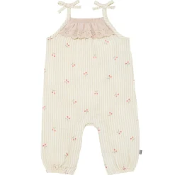 Baby Girls Beige Cherry Stripe Sleeveless Ruffle Romper