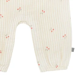 Baby Girls Beige Cherry Stripe Sleeveless Ruffle Romper