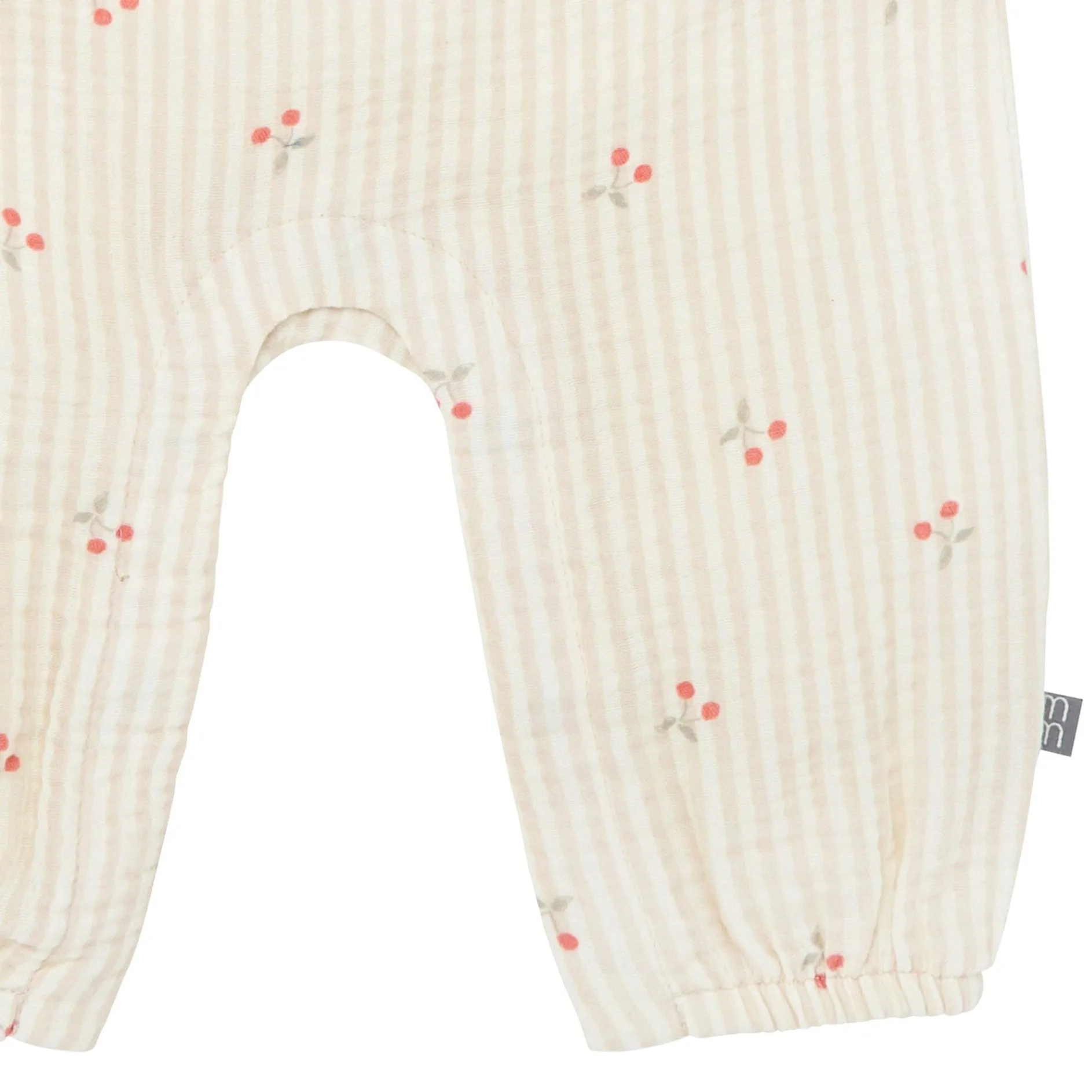 Baby Girls Beige Cherry Stripe Sleeveless Ruffle Romper