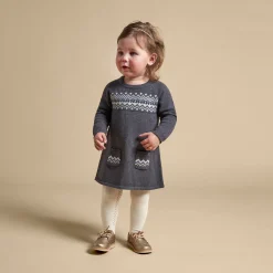 Baby Girls Dark Grey Heather Fair Isle Viscose Sweater Dress