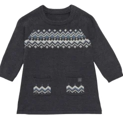 Baby Girls Dark Grey Heather Fair Isle Viscose Sweater Dress