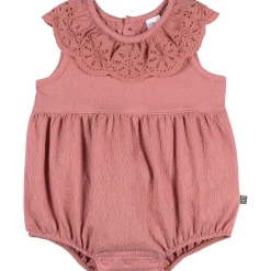 Baby Girls Dusty Rose Lace Ruffle Bubble Romper