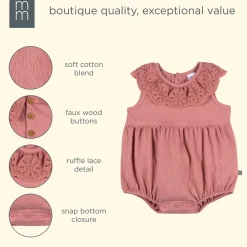 Baby Girls Dusty Rose Lace Ruffle Bubble Romper