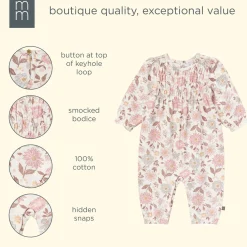 Baby Girls Flower Blossoms Smocked Long Leg Romper