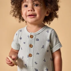 Baby Girls Light Sky Blueberry Short Sleeve Long Leg Romper