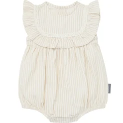 Baby Girls Light Taupe Stripe Ruffle Bubble Romper