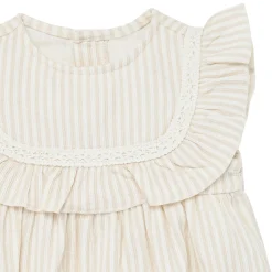 Baby Girls Light Taupe Stripe Ruffle Bubble Romper