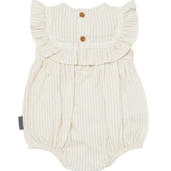 Baby Girls Light Taupe Stripe Ruffle Bubble Romper