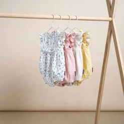 Baby Girls Light Taupe Stripe Ruffle Bubble Romper