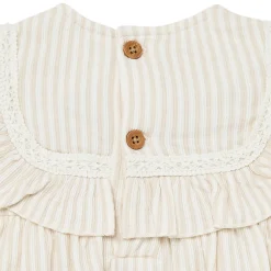 Baby Girls Light Taupe Stripe Ruffle Bubble Romper