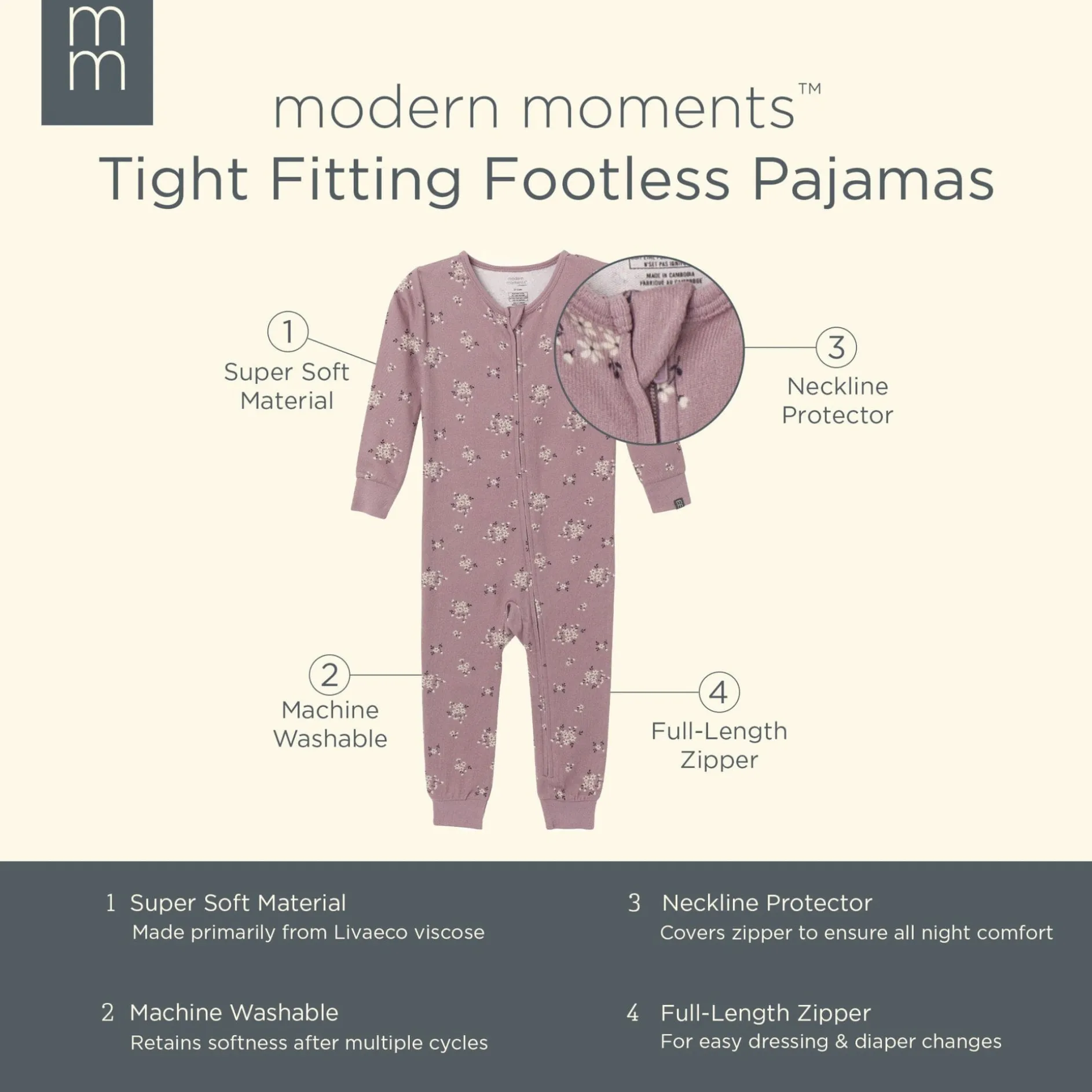 Baby Girls Medium Lilac Posies Hacci Footless Pajamas